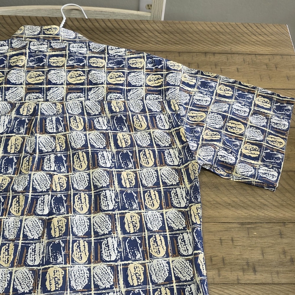 Alexander Martin 100% Cotton Button Up Shirt Large Blue Geometric Print Vintage - Picture 9 of 11